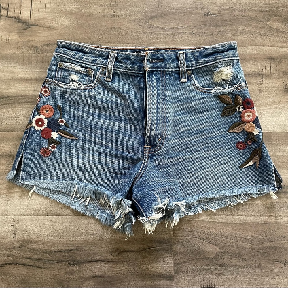 Abercrombie High Rise Embroidered Denim Shorts